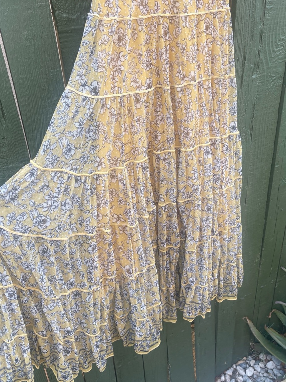 Max Studio Yellow Floral Tiered Midi Dress - Picture 3 of 3